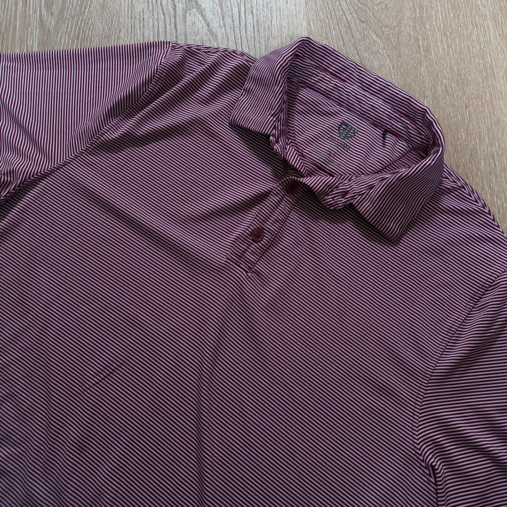 Graham Luxe Micro Stripe Performance Polo Men Large Burgundy‎ White Golf Shirt